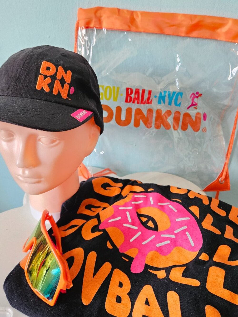 Dunkin Governor's Ball NYC swag promo lot Viper sunglasses hat clear bag t-shirt